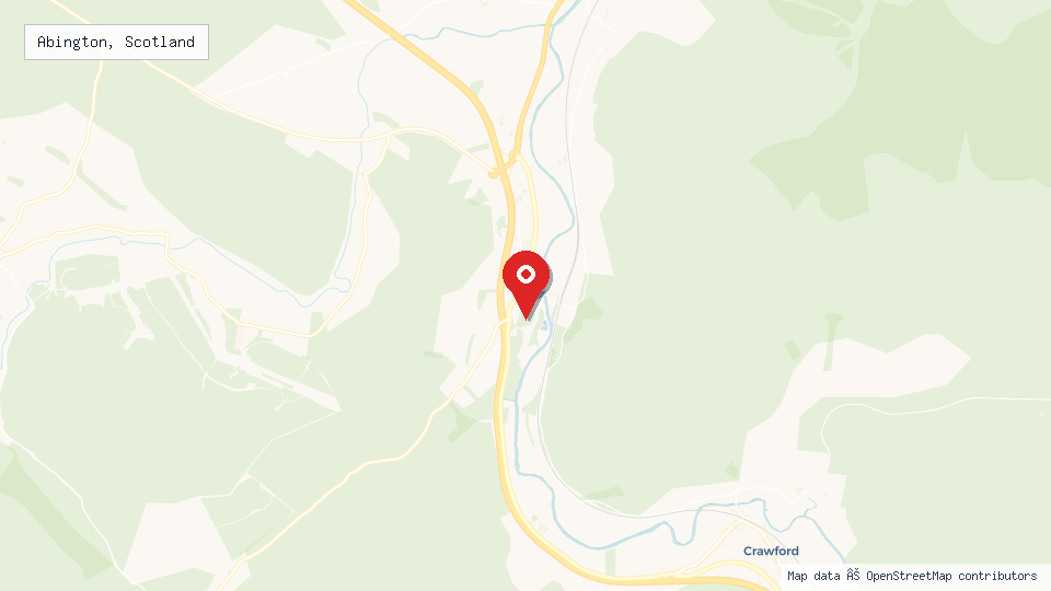 Street map of Abington, Scotland with location pin