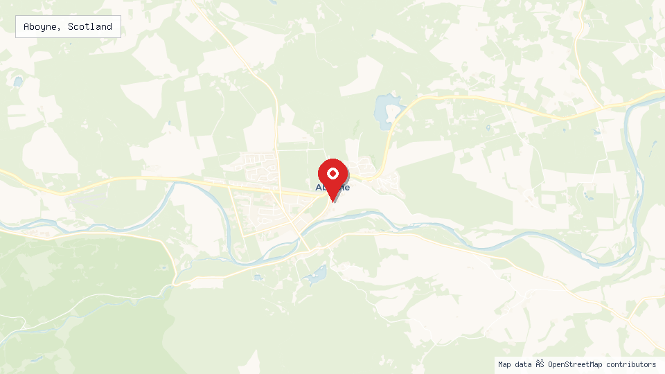 Street map of Aboyne, Scotland with location pin