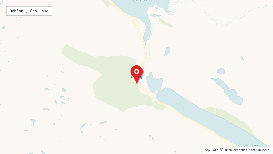 Street map of Achfary, Scotland with location pin