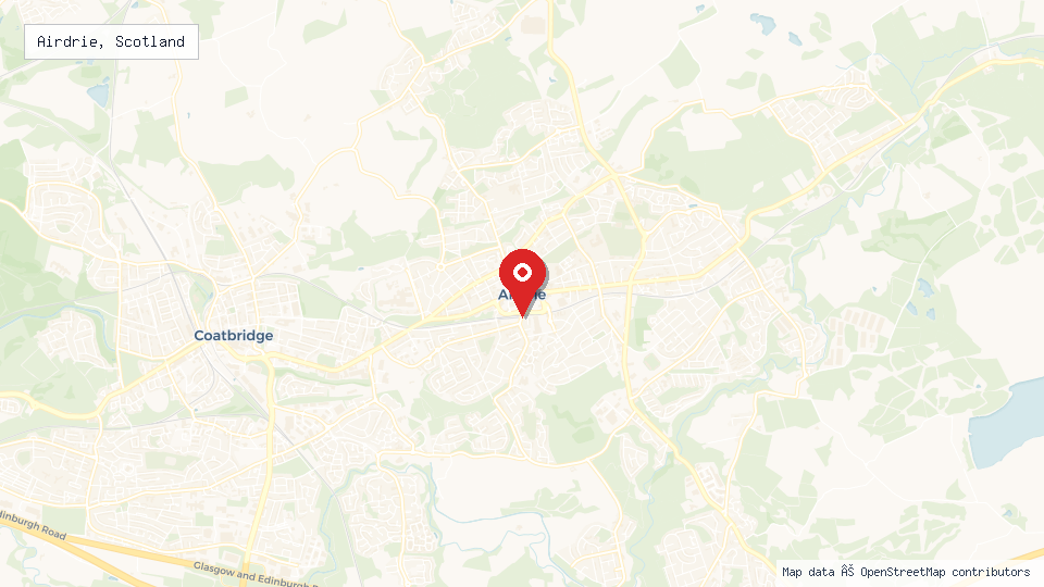 Street map of Airdrie, Scotland with location pin