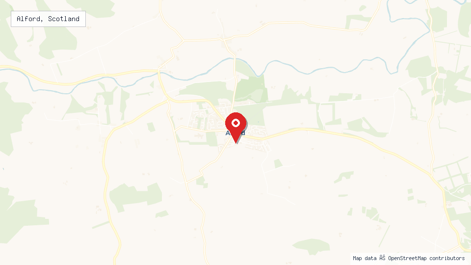 Street map of Alford, Scotland with location pin