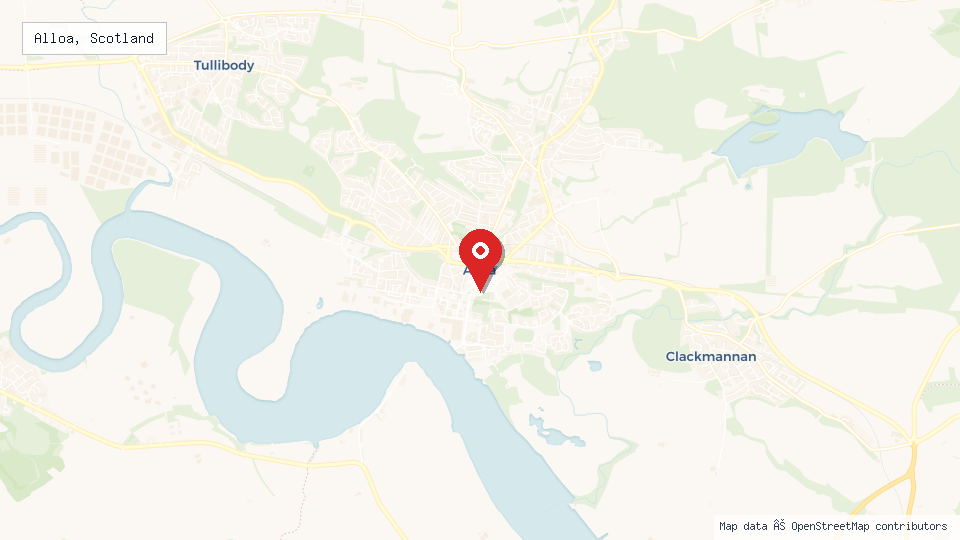 Street map of Alloa, Scotland with location pin