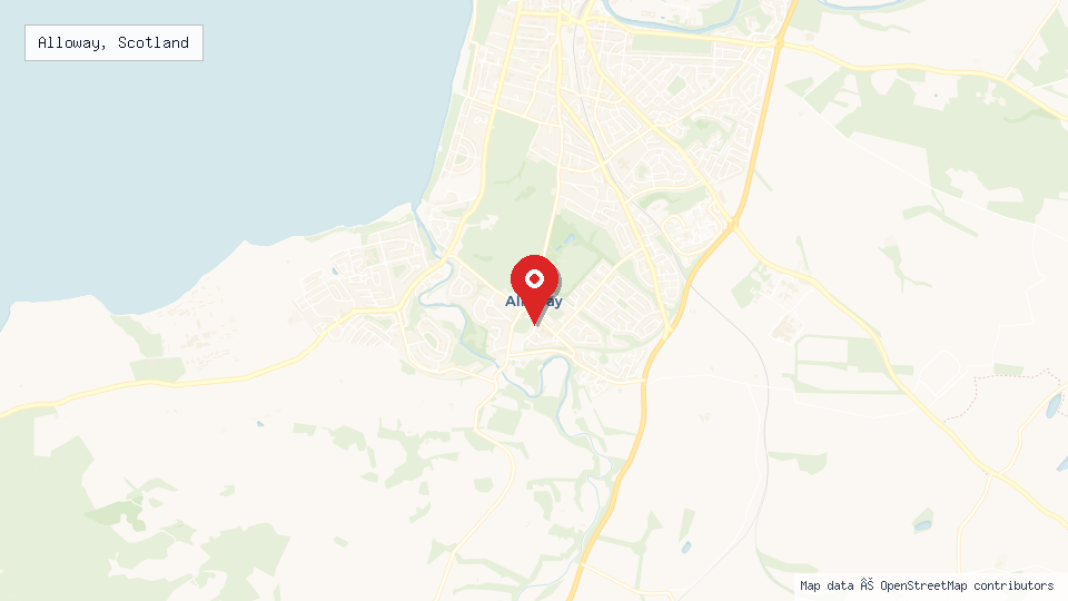 Street map of Alloway, Scotland with location pin
