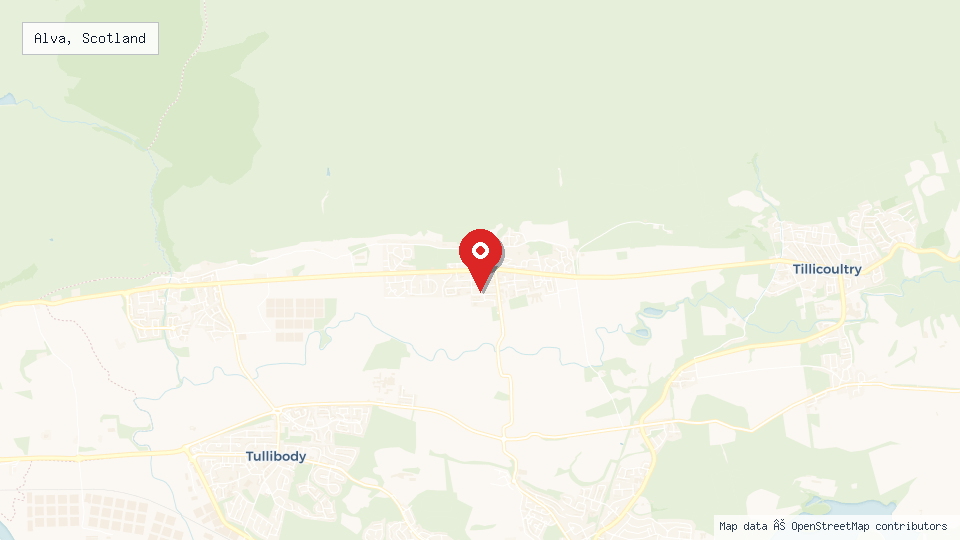 Street map of Alva, Scotland with location pin