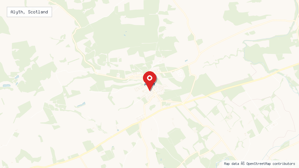 Street map of Alyth, Scotland with location pin