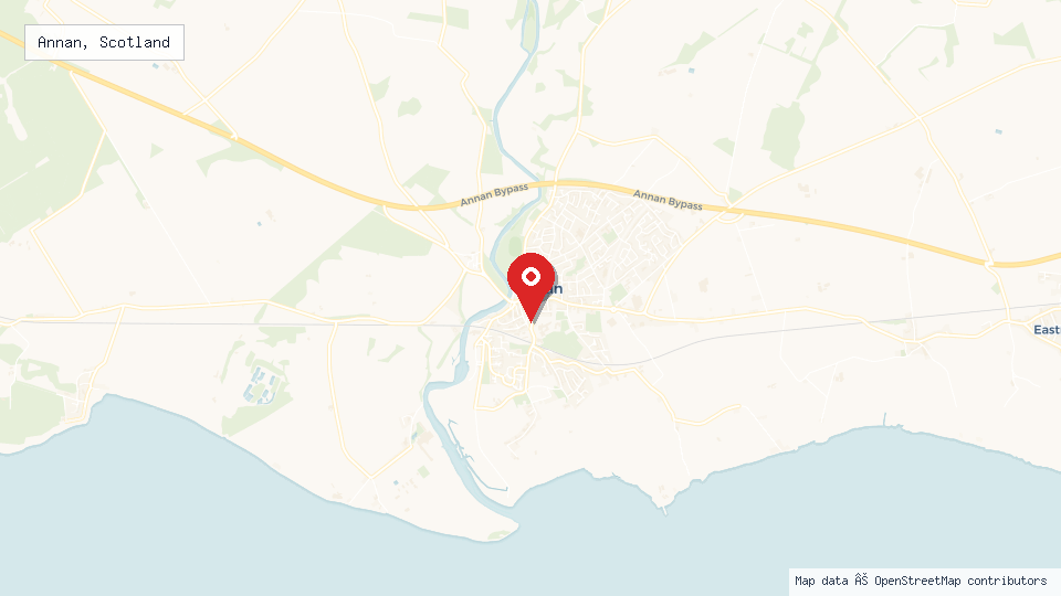 Street map of Annan, Scotland with location pin