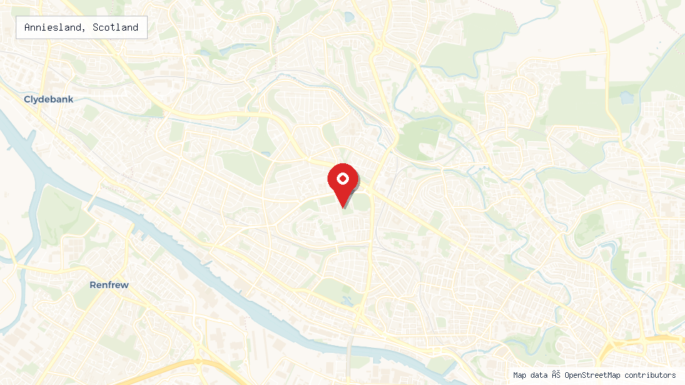 Street map of Anniesland, Scotland with location pin