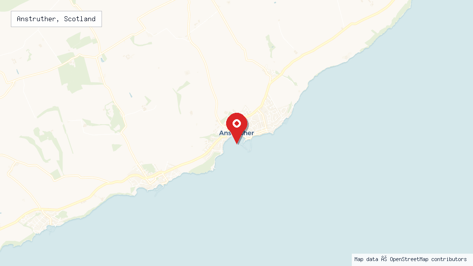 Street map of Anstruther, Scotland with location pin