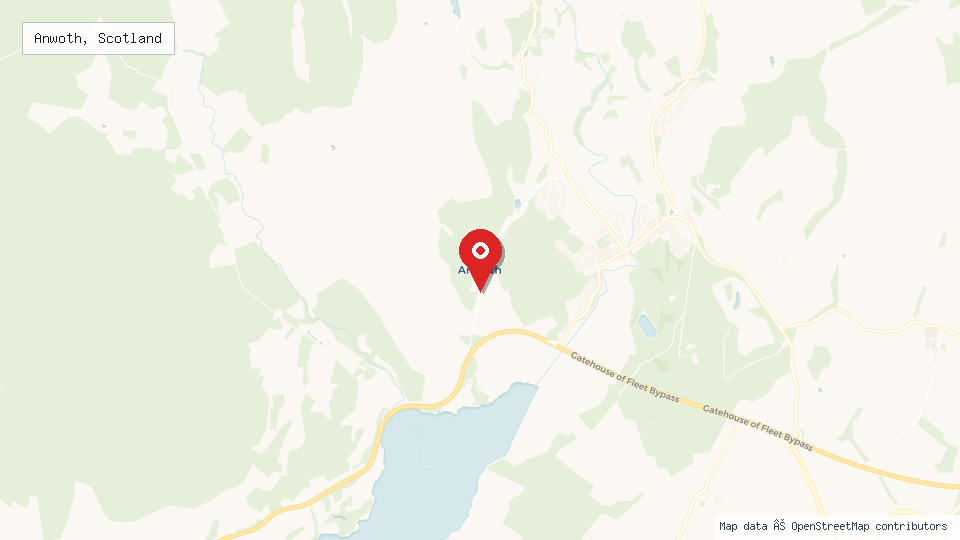 Street map of Anwoth, Scotland with location pin