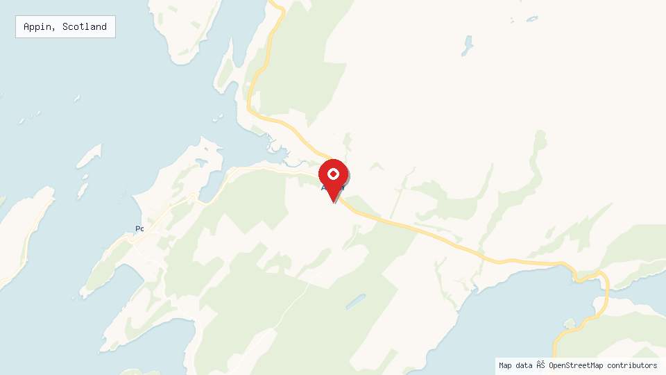 Street map of Appin, Scotland with location pin