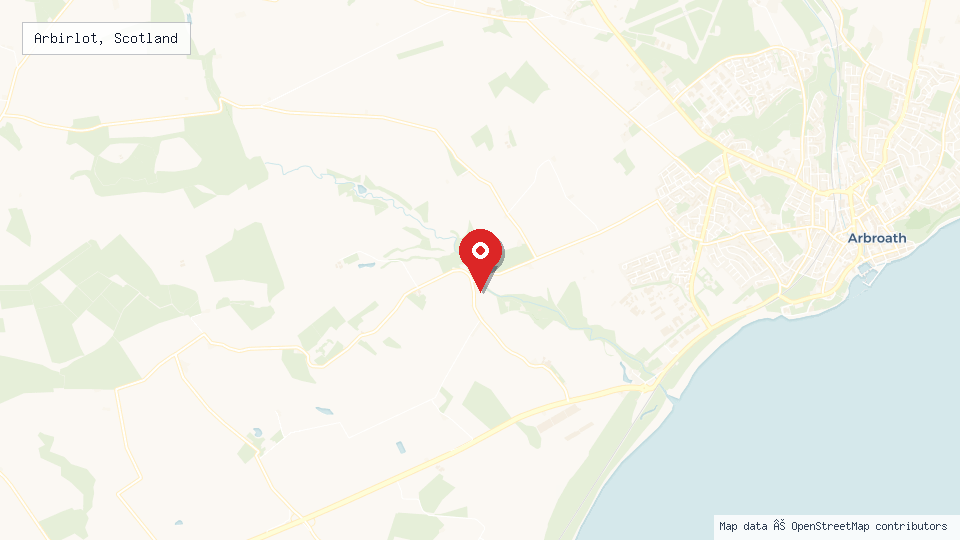 Street map of Arbirlot, Scotland with location pin