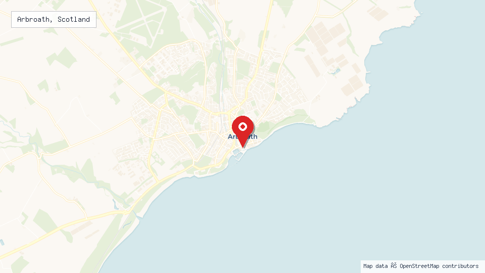 Street map of Arbroath, Scotland with location pin