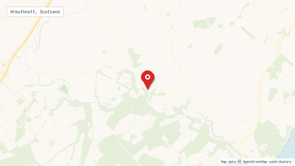 Street map of Arbuthnott, Scotland with location pin