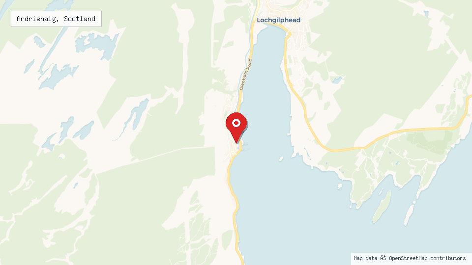 Street map of Ardrishaig, Scotland with location pin