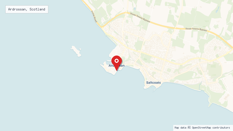 Street map of Ardrossan, Scotland with location pin