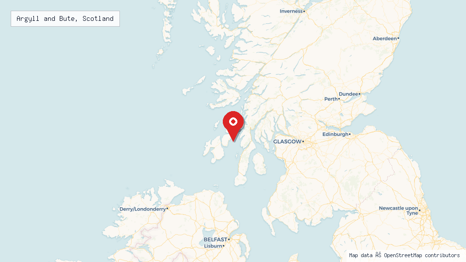 Street map of Argyll and Bute, Scotland with location pin