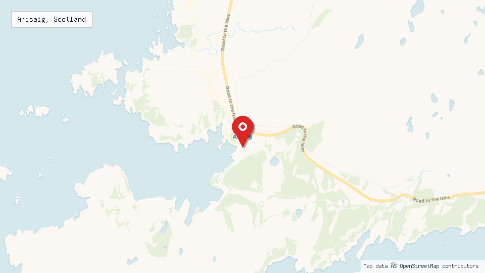 Street map of Arisaig, Scotland with location pin