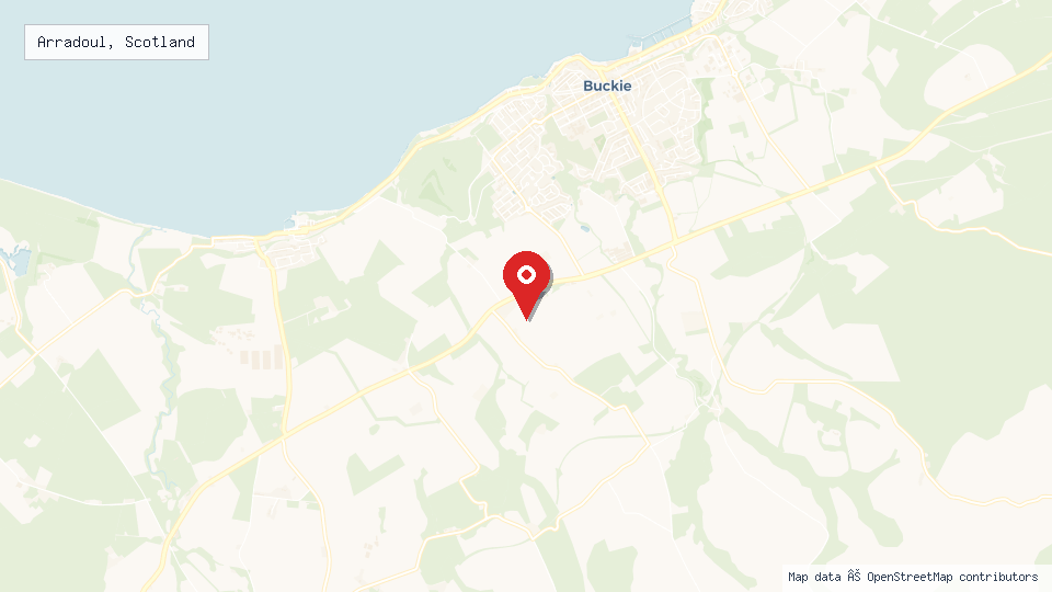 Street map of Arradoul, Scotland with location pin