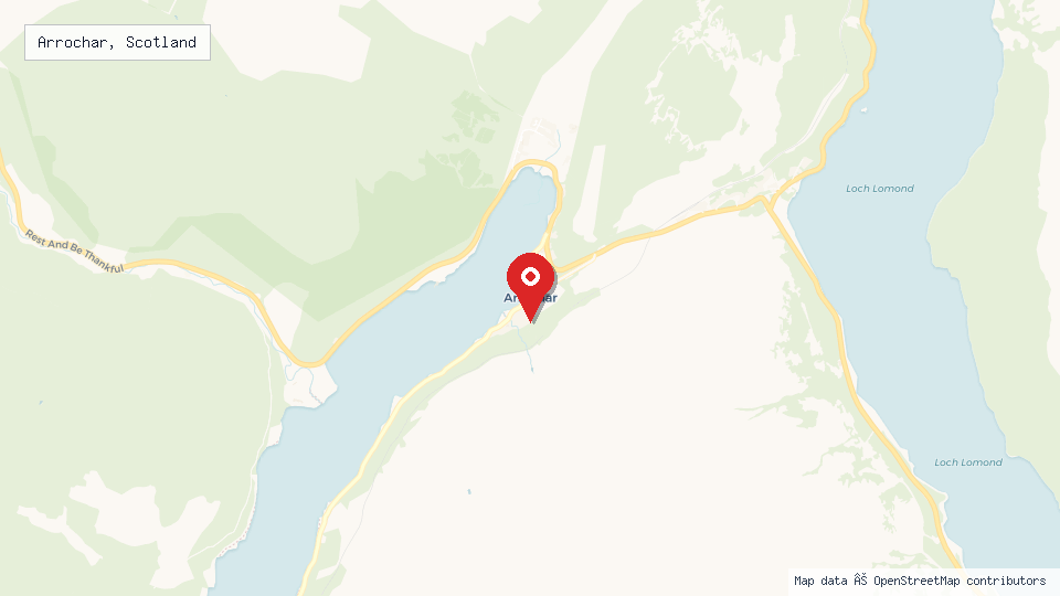 Street map of Arrochar, Scotland with location pin