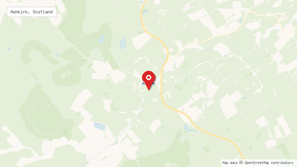 Street map of Ashkirk, Scotland with location pin