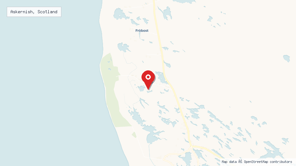 Street map of Askernish, Scotland with location pin