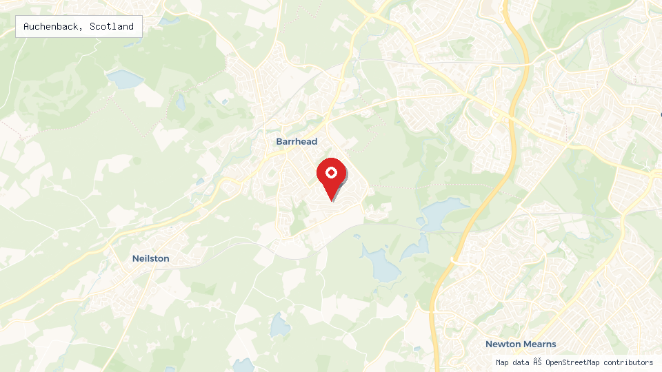 Street map of Auchenback, Scotland with location pin