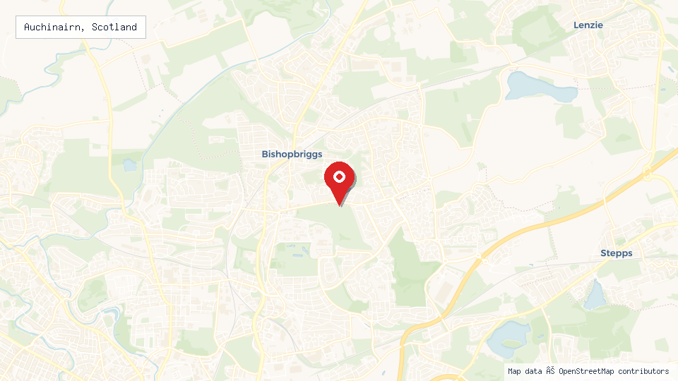 Street map of Auchinairn, Scotland with location pin