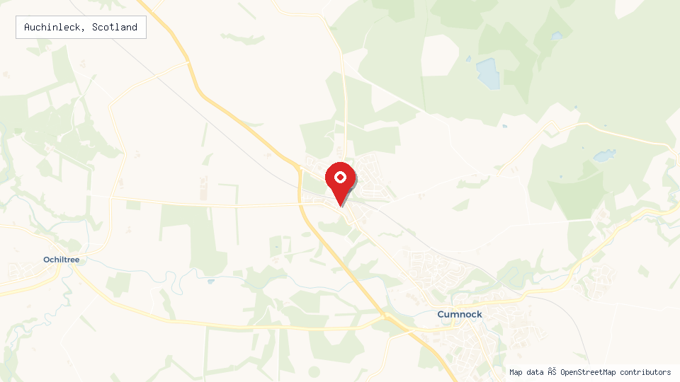 Street map of Auchinleck, Scotland with location pin