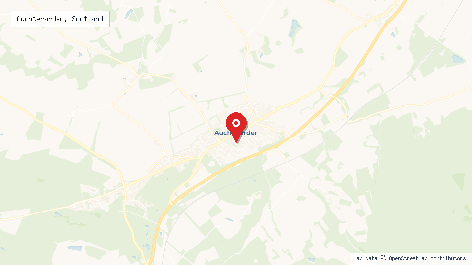 Street map of Auchterarder, Scotland with location pin