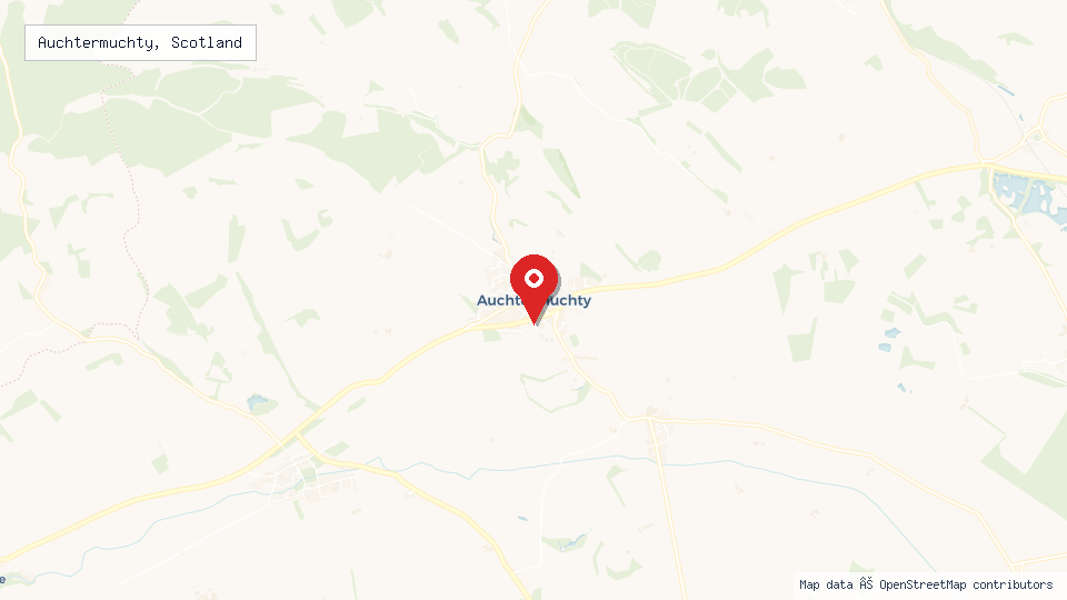 Street map of Auchtermuchty, Scotland with location pin
