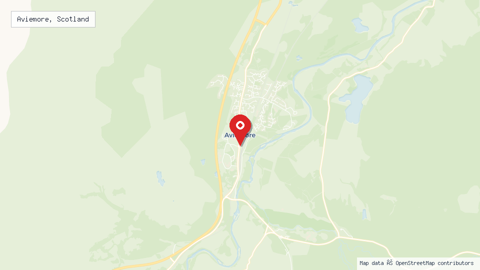 Street map of Aviemore, Scotland with location pin