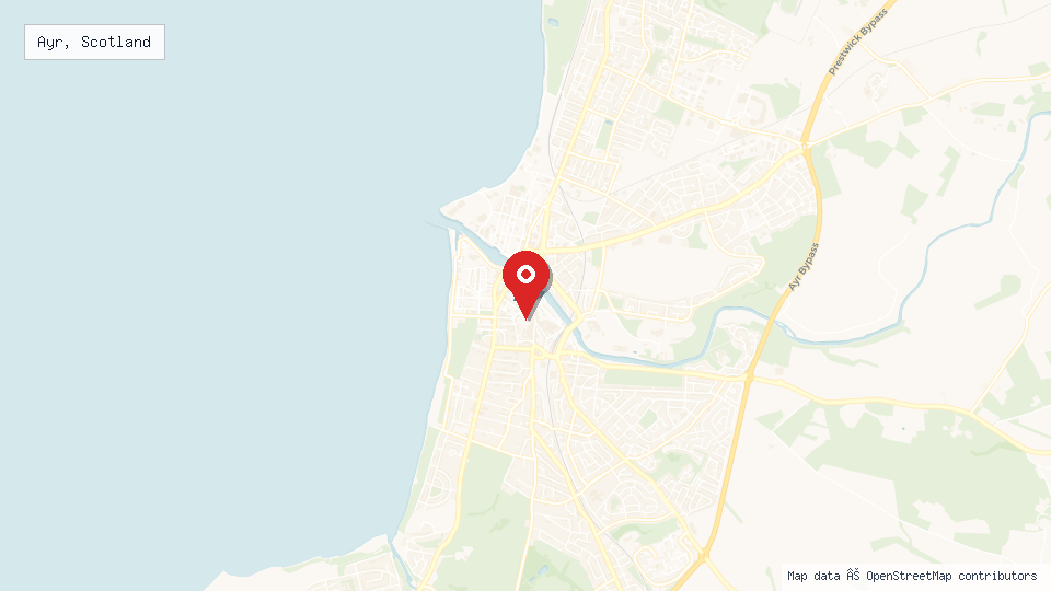 Street map of Ayr, Scotland with location pin