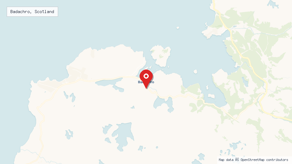 Street map of Badachro, Scotland with location pin