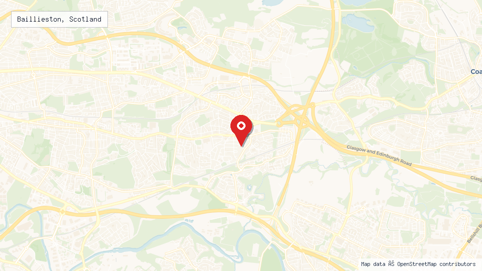 Street map of Baillieston, Scotland with location pin