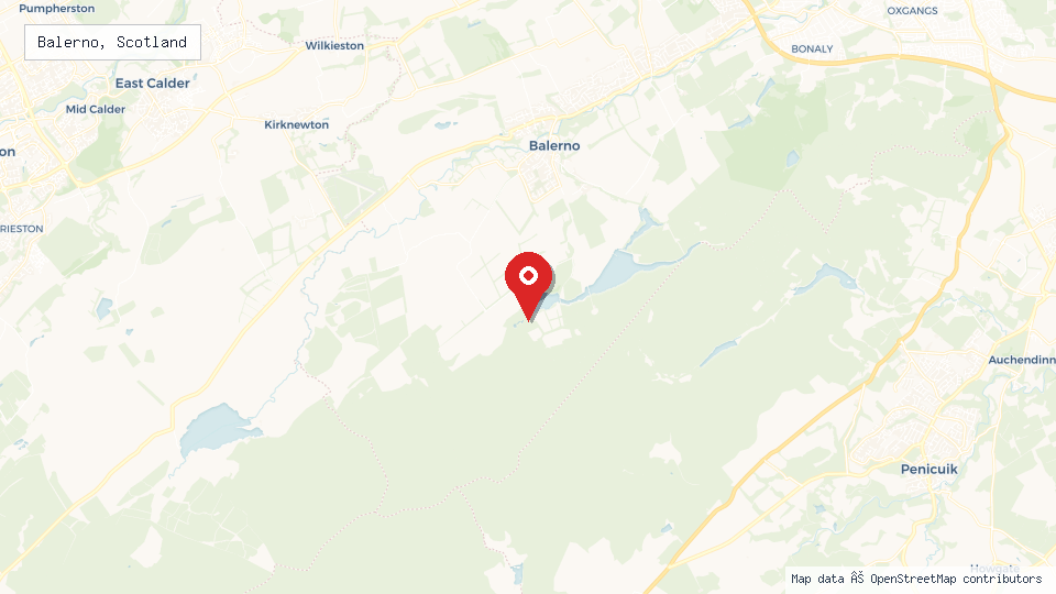 Street map of Balerno, Scotland with location pin