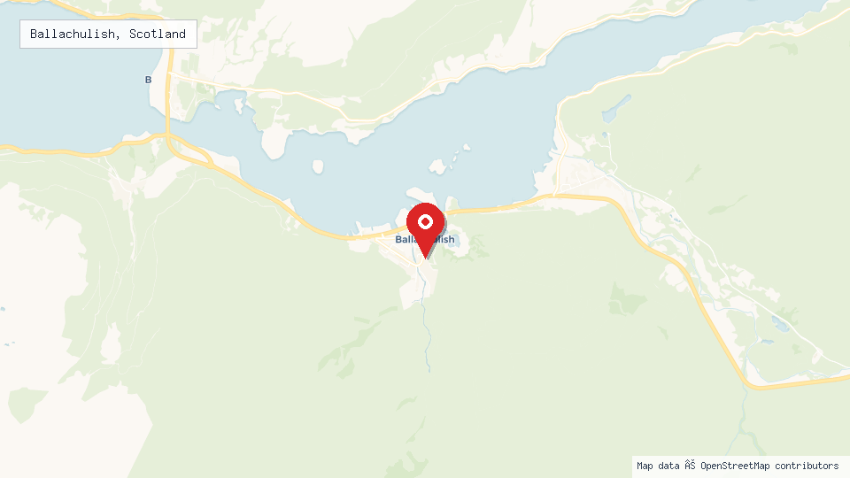 Street map of Ballachulish, Scotland with location pin