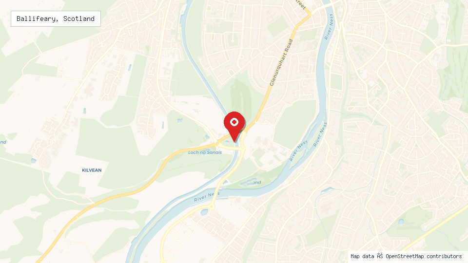 Street map of Ballifeary, Scotland with location pin