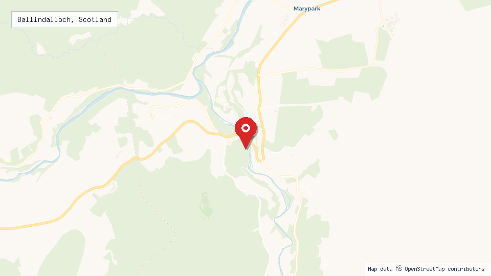 Street map of Ballindalloch, Scotland with location pin