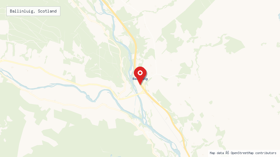 Street map of Ballinluig, Scotland with location pin