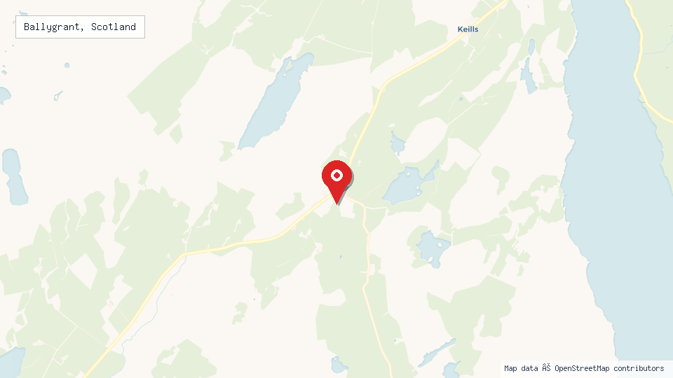Street map of Ballygrant, Scotland with location pin