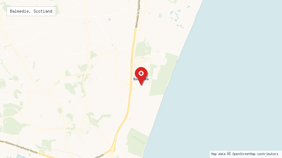 Street map of Balmedie, Scotland with location pin