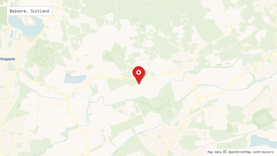 Street map of Balmore, Scotland with location pin