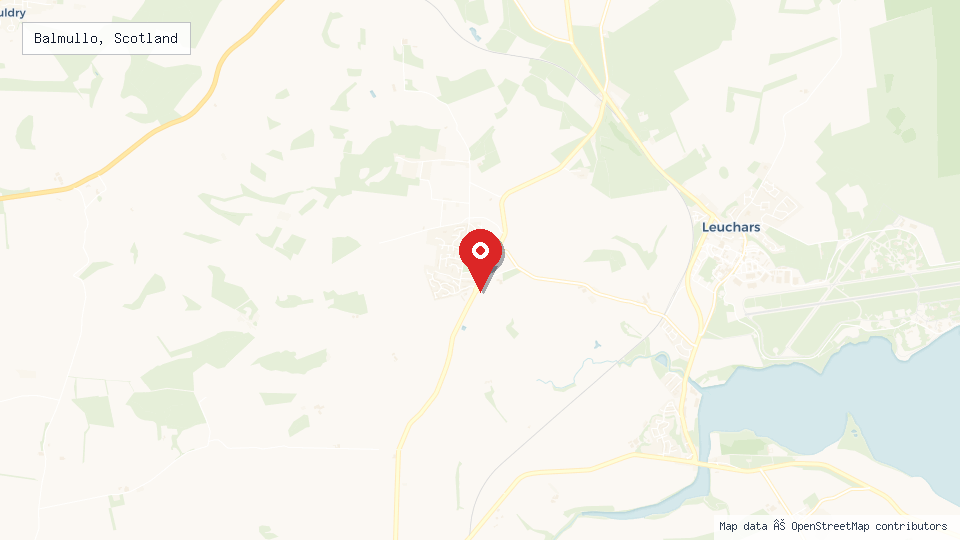 Street map of Balmullo, Scotland with location pin
