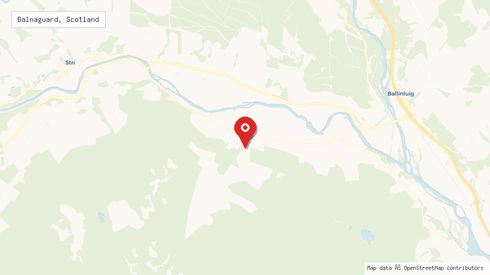 Street map of Balnaguard, Scotland with location pin