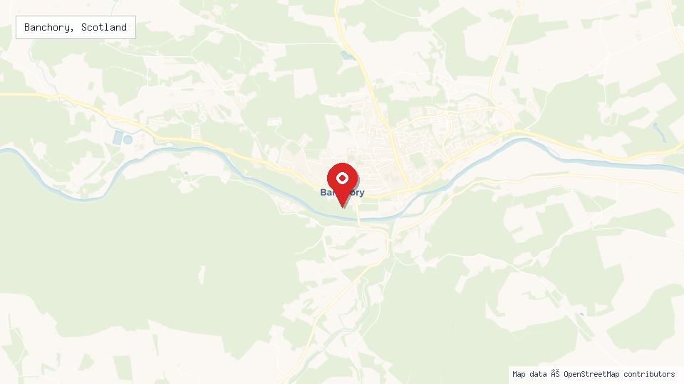 Street map of Banchory, Scotland with location pin