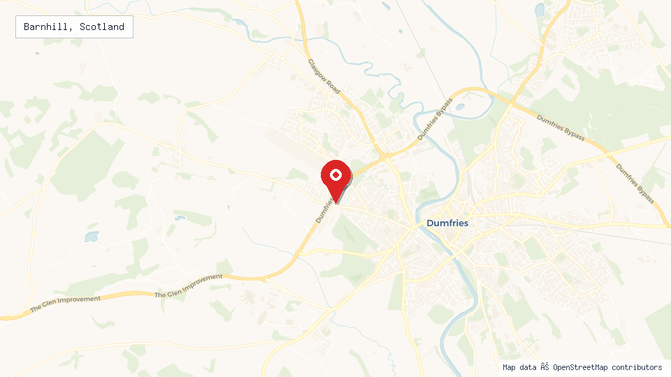 Street map of Barnhill, Scotland with location pin