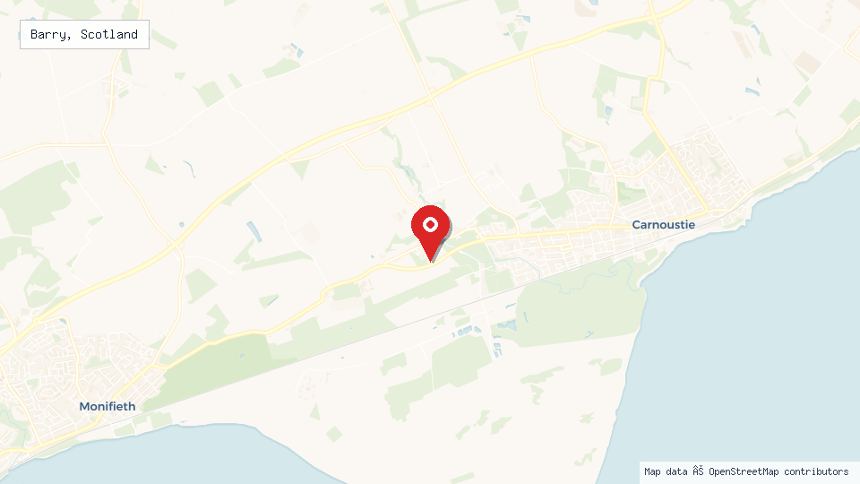 Street map of Barry, Scotland with location pin