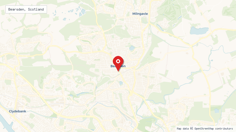 Street map of Bearsden, Scotland with location pin