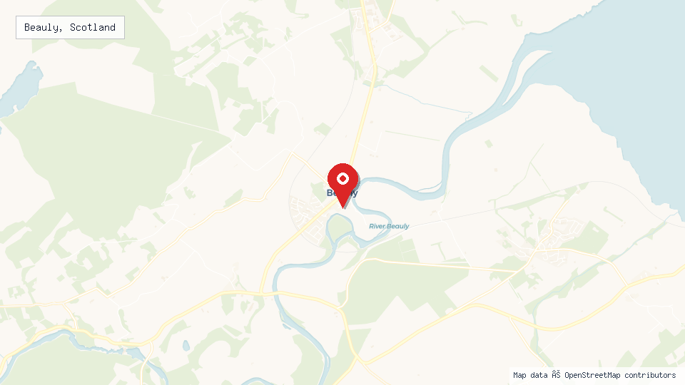 Street map of Beauly, Scotland with location pin
