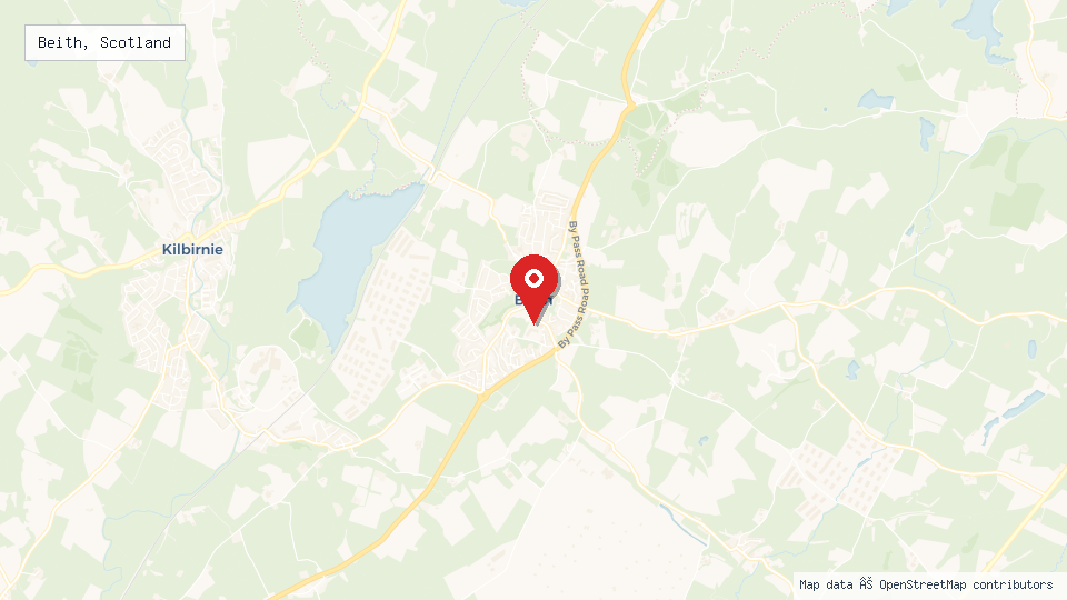 Street map of Beith, Scotland with location pin
